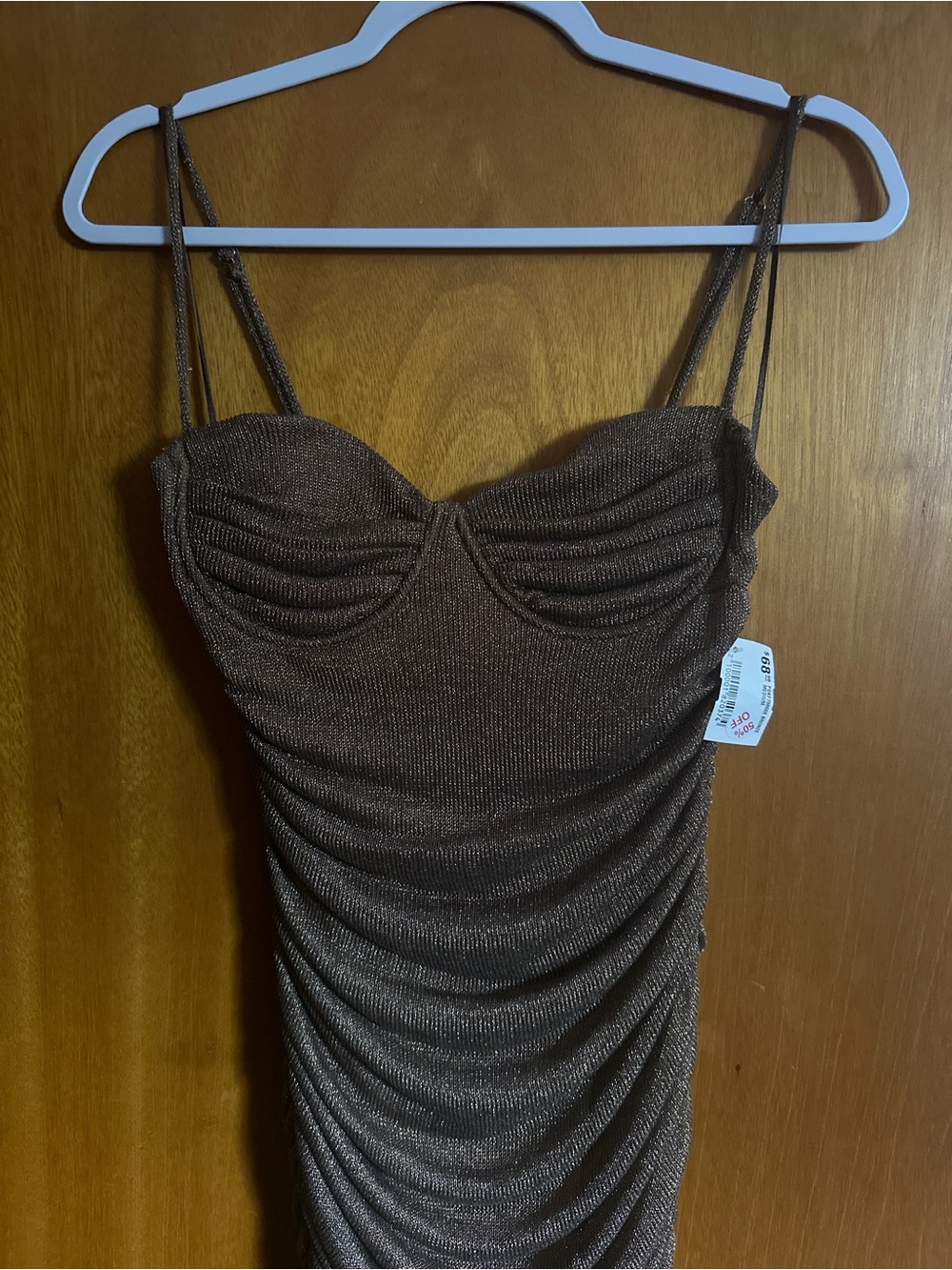Brown Metallic Ruched Party Dress